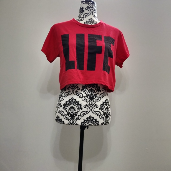 Life Graphic Print Crop Top T Shirt in Red - Picture 1 of 6
